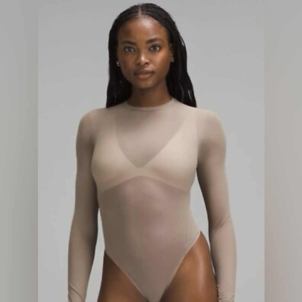 Lululemon Beige Taupe Wundermost Nulu Mesh Crewneck Bodysuit Size M